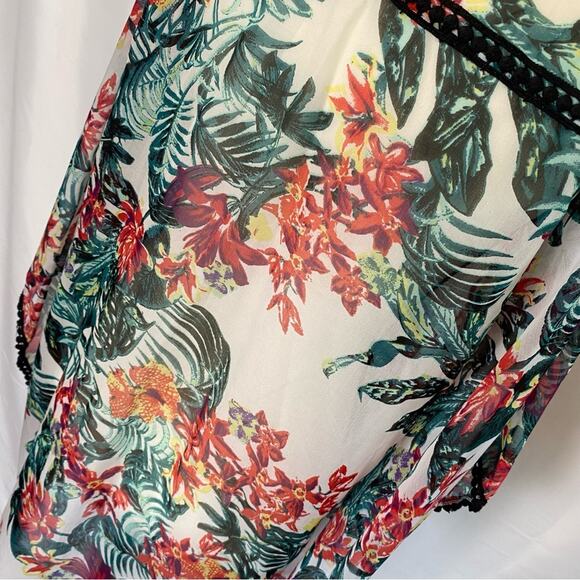 BCBGeneration Women's Sheer Tropical Swim Beach Cover Up Tassel Tie Bell Sleeve - Picture 9 of 9